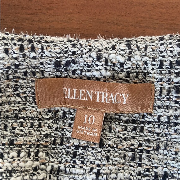 Ellen Tracy tweed blazer jacket sparkle black cream grey Chanel vibe size 10 - Picture 13 of 16
